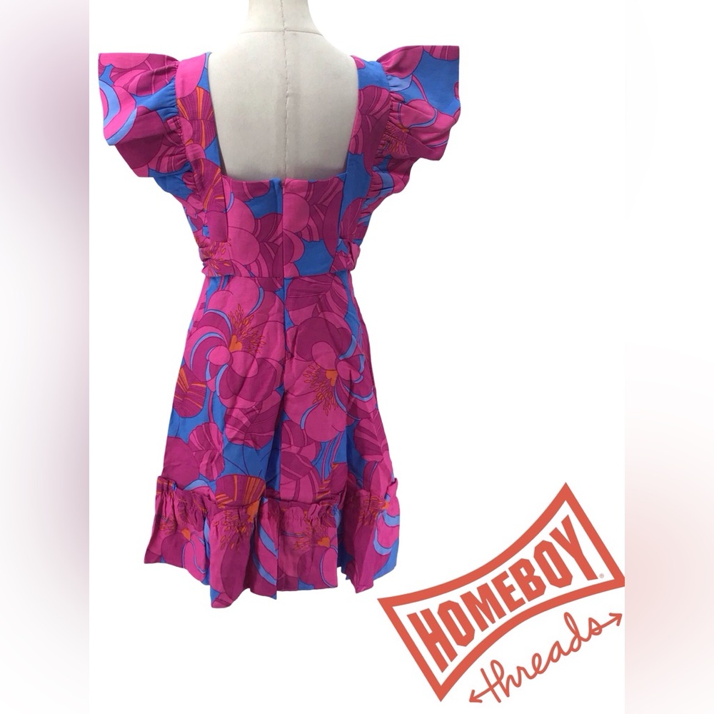 NWT- Tuckernuck Pink and Blue Ruffled Tie Front Sundress Size S - Picture 3 of 4